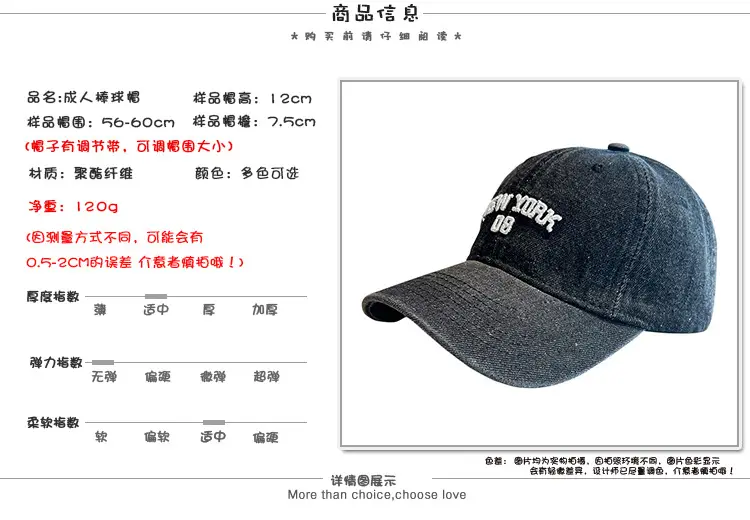 Korean Letter Embroidered Wash Denim Caps — feature 2
