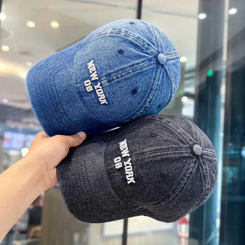 Korean Letter Embroidered Wash Denim Caps — feature 3