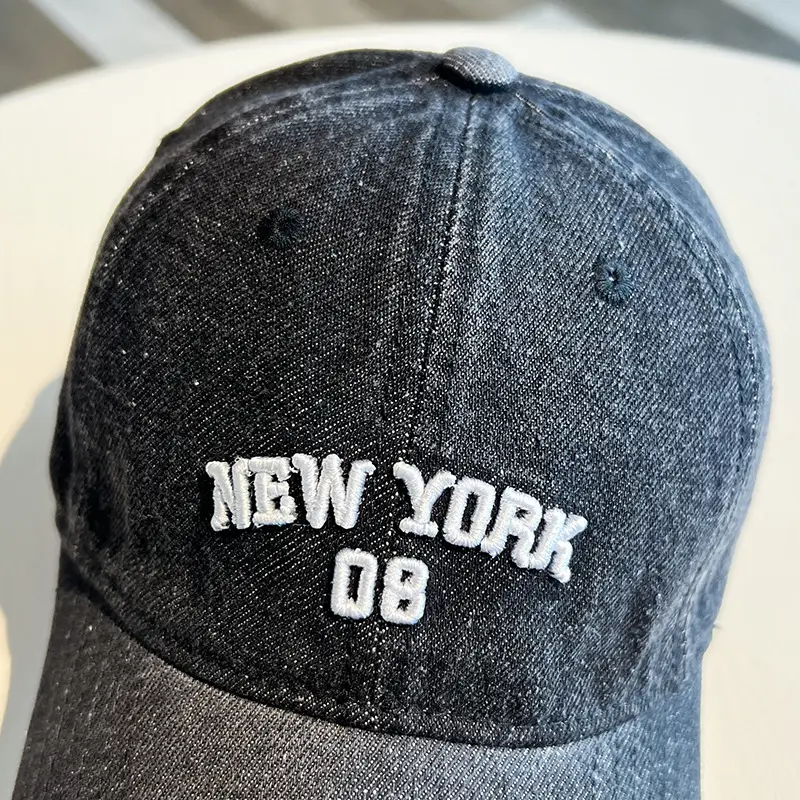 Korean Letter Embroidered Wash Denim Caps — feature 5