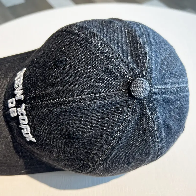 Korean Letter Embroidered Wash Denim Caps — feature 6
