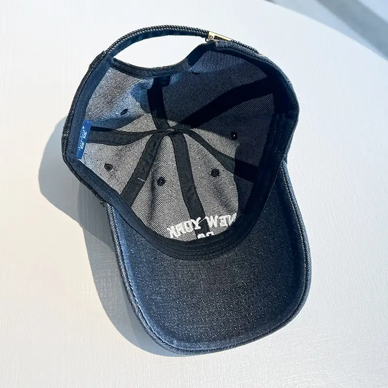 Korean Letter Embroidered Wash Denim Caps — feature 8
