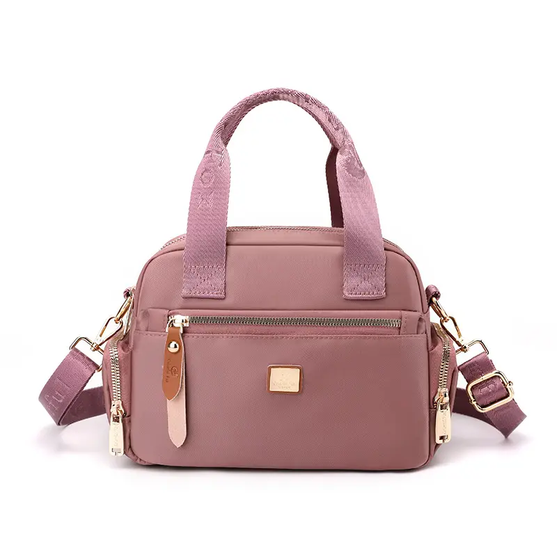 Women's Multi-Layer Shoulder Bag Pink Gold Zip - Image 14