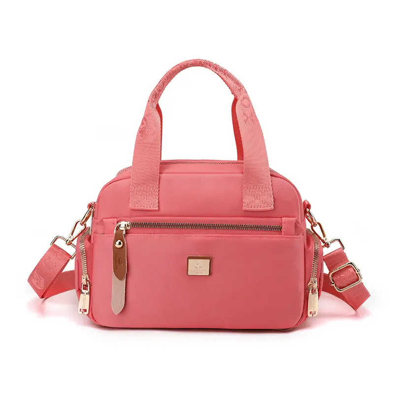 Women's Multi-Layer Shoulder Bag Pink Gold Zip - Image 7