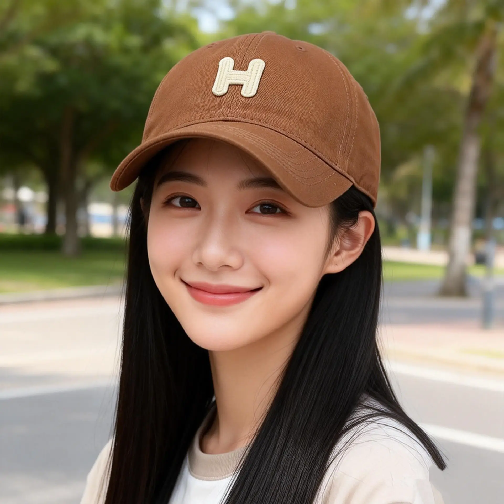 Women's Black H Embroidered Baseball Cap - Image 7