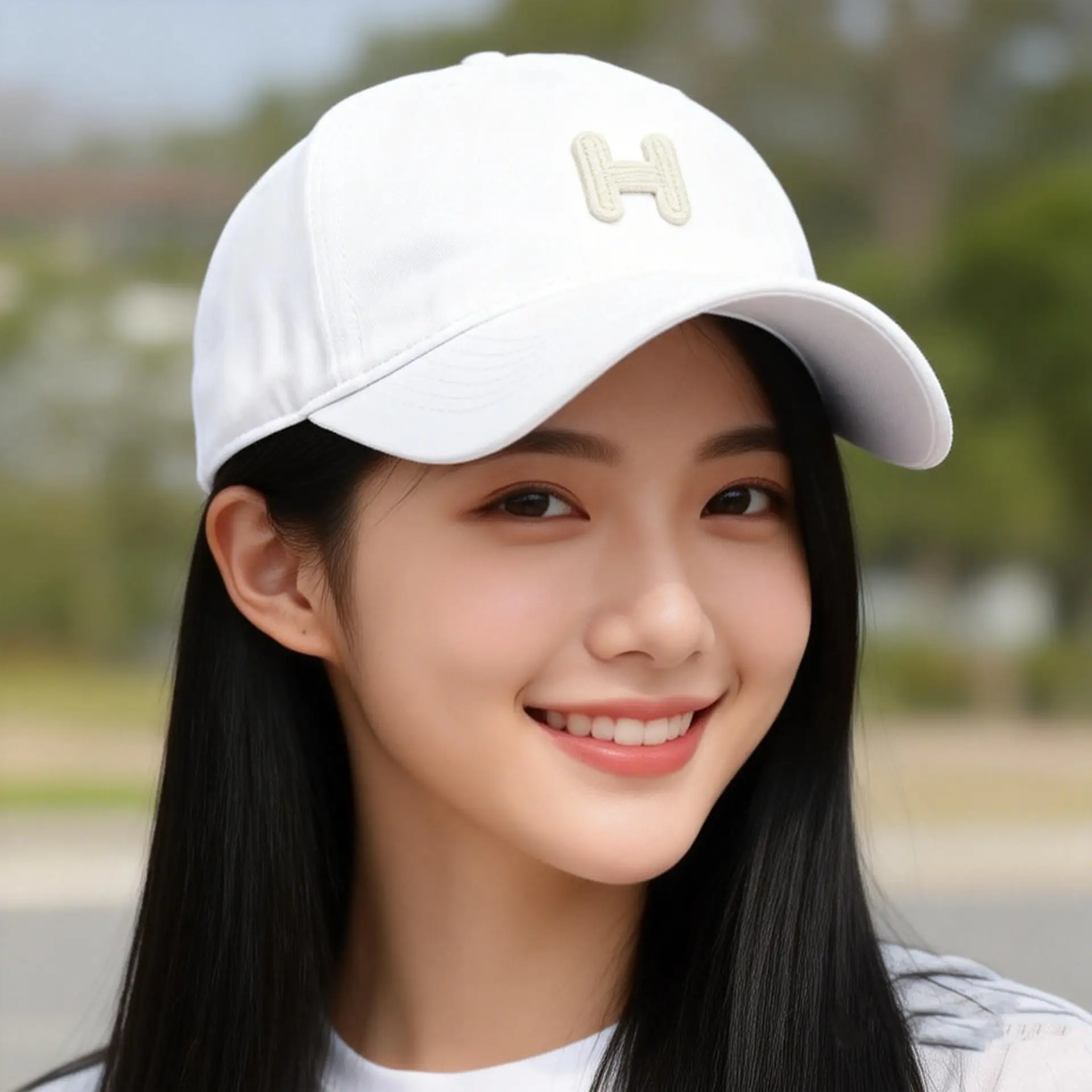 Women's Black H Embroidered Baseball Cap - Image 8