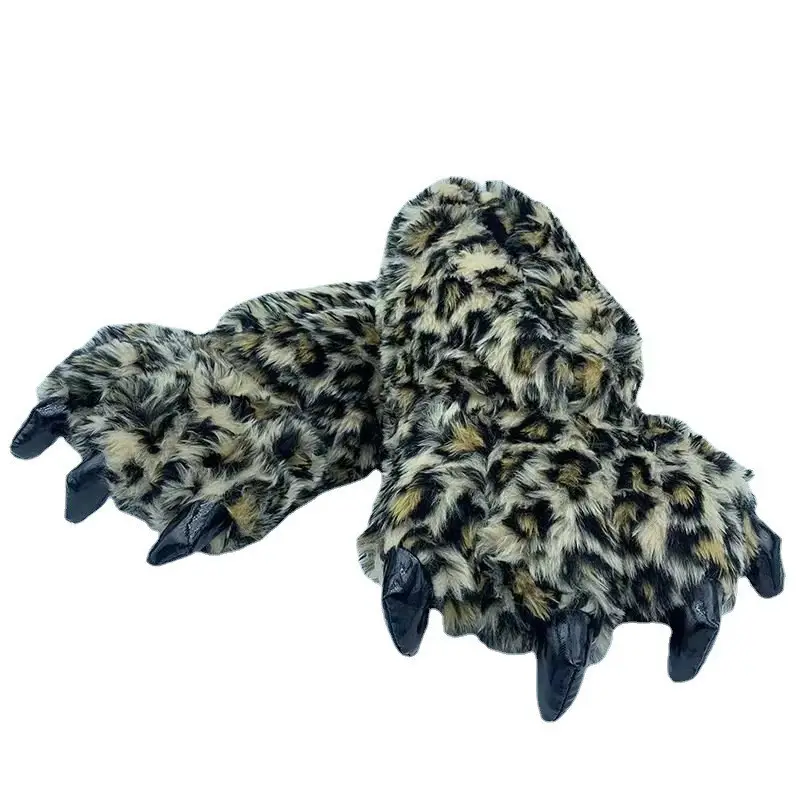 Cross-Border Creative Dinosaur Paw Plush Slippers Animal Cartoon One-Piece Pajamas Matching Warm Monster Cotton Slippers
