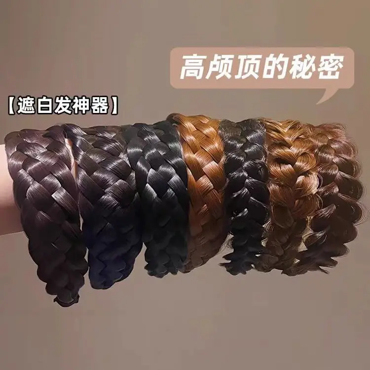 Black Wide Brim Fish Bone Braided Headband for Women - Image 21