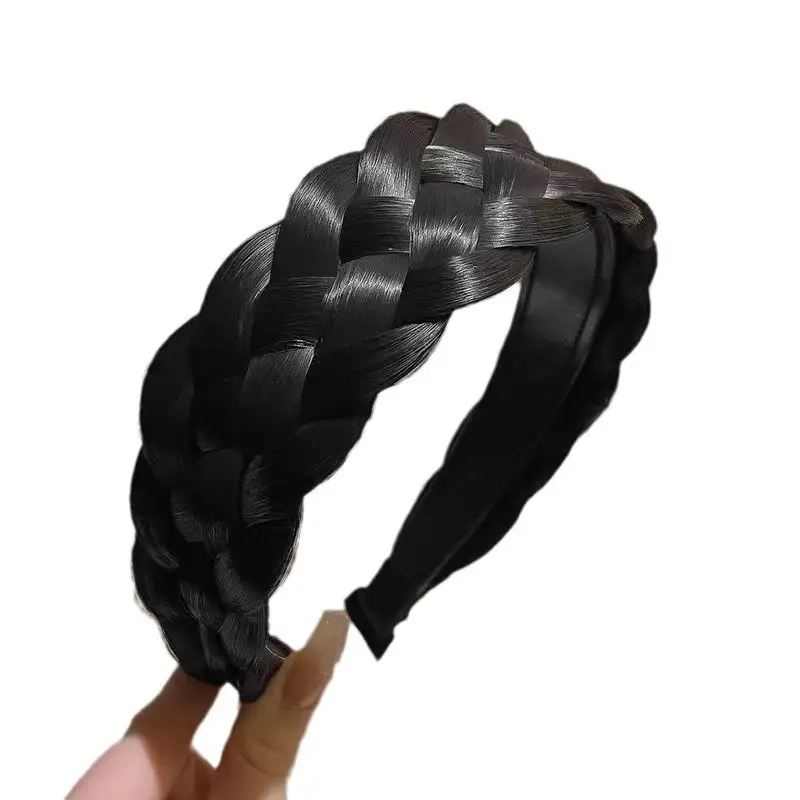 Black Wide Brim Fish Bone Braided Headband for Women - Image 25