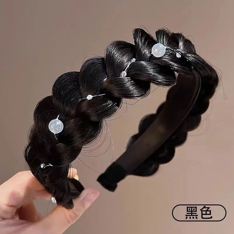Black Wide Brim Fish Bone Braided Headband for Women - Image 16