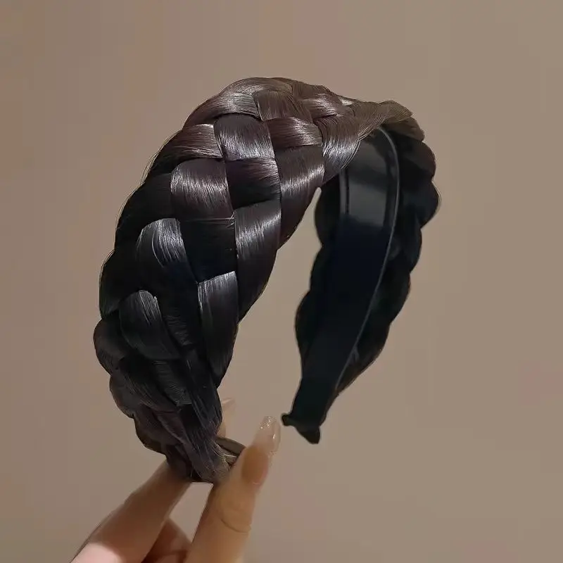 Black Wide Brim Fish Bone Braided Headband for Women - Image 2