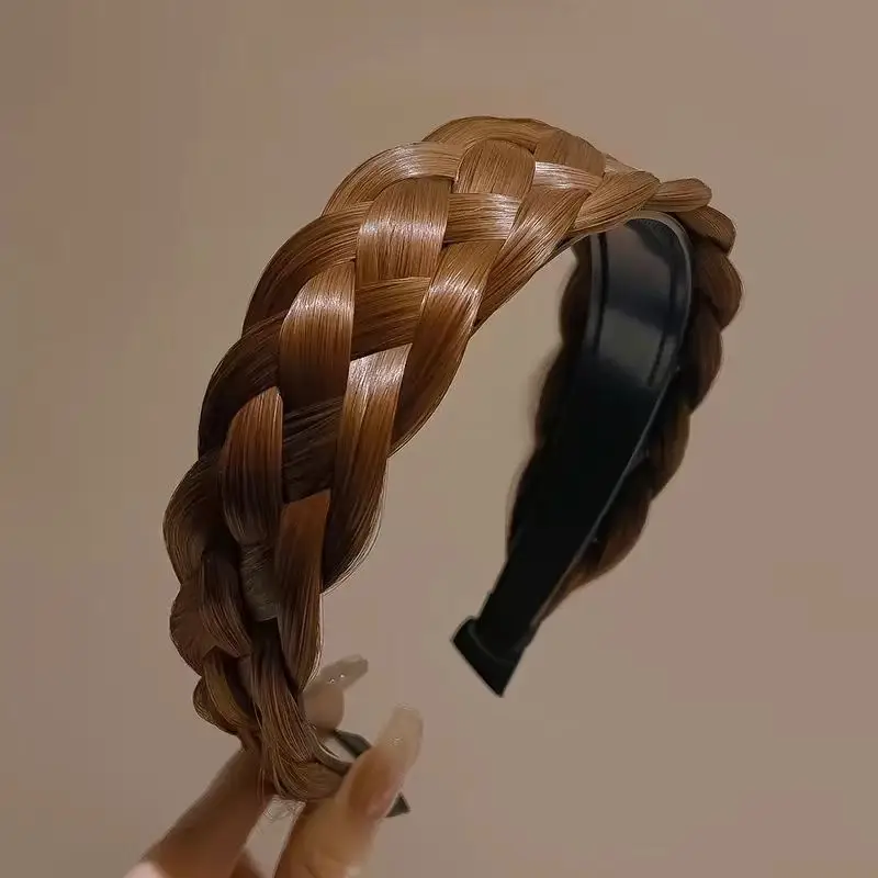 Black Wide Brim Fish Bone Braided Headband for Women - Image 4