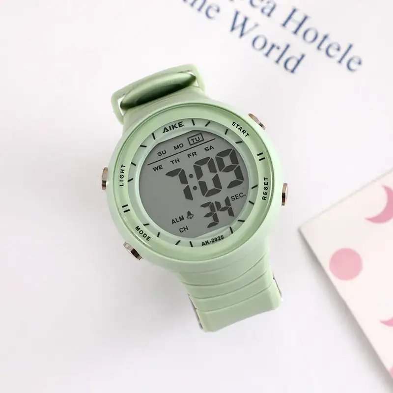Green Digital Watch for Women with Silicone Band