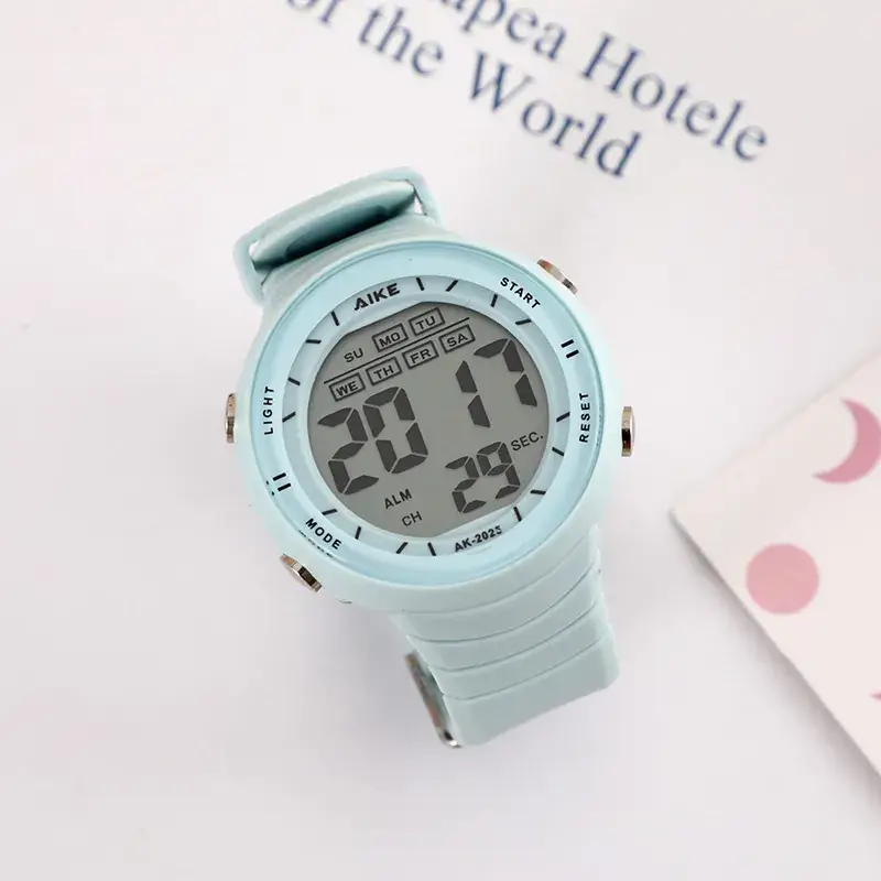 Green Digital Watch for Women with Silicone Band