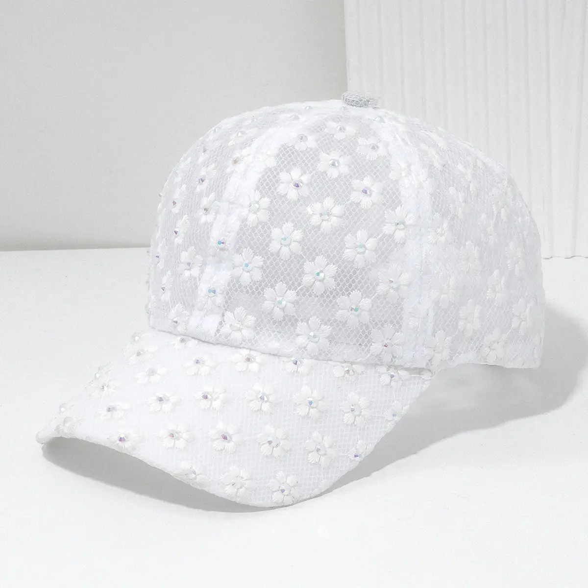 White Lace Rhinestone Baseball Cap for Women - Image 3