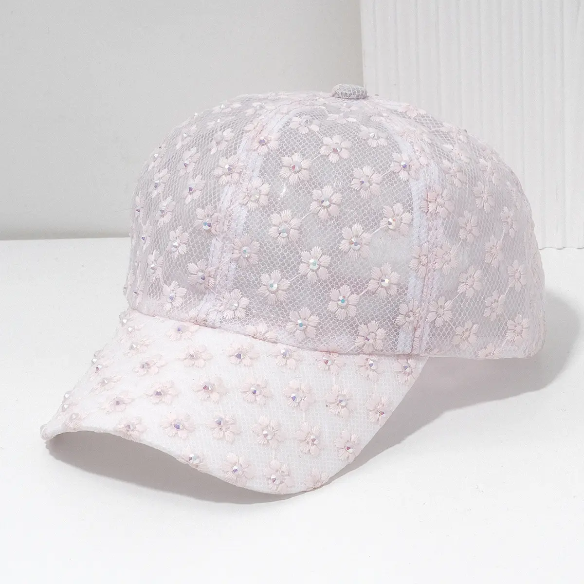 White Lace Rhinestone Baseball Cap for Women - Image 4