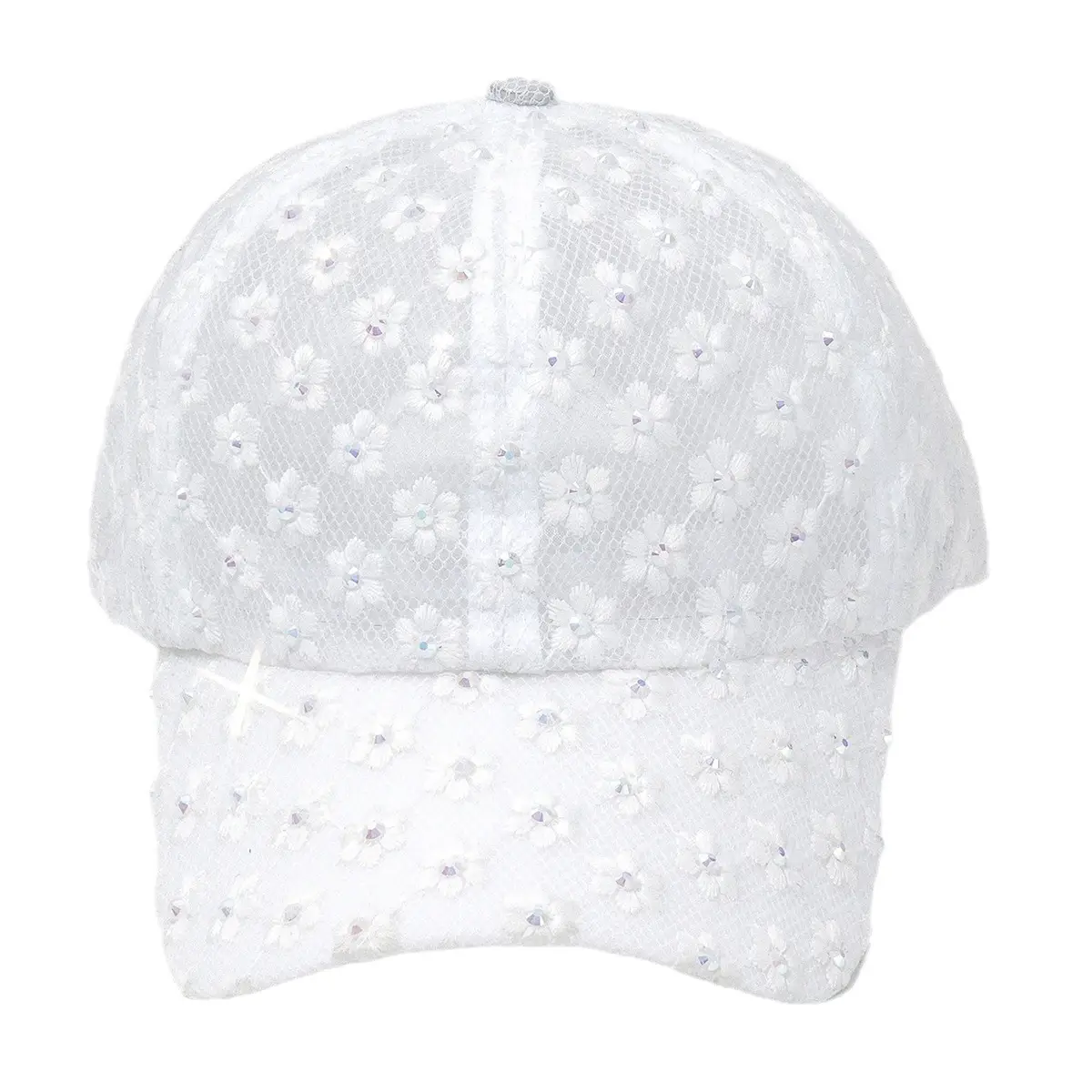 White Lace Rhinestone Baseball Cap for Women - Image 6