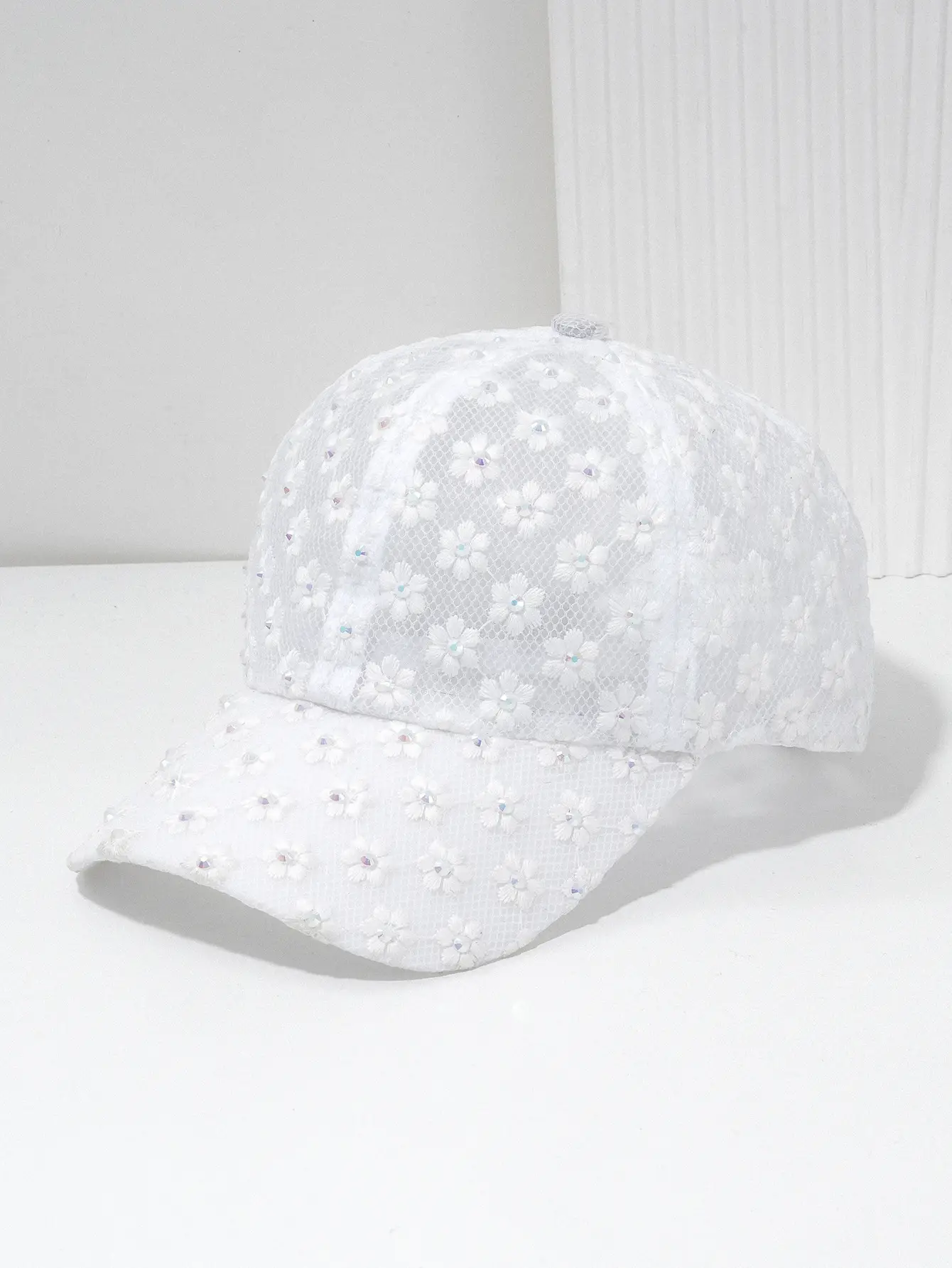 White Lace Rhinestone Baseball Cap for Women — feature 1