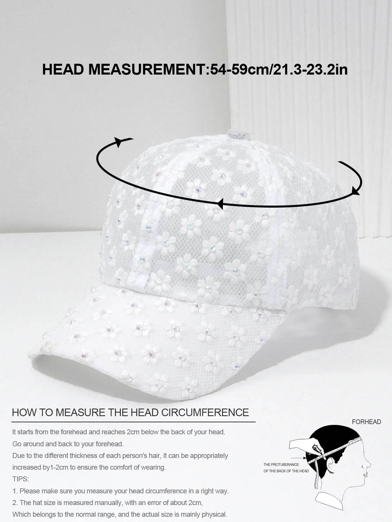 White Lace Rhinestone Baseball Cap for Women — feature 2