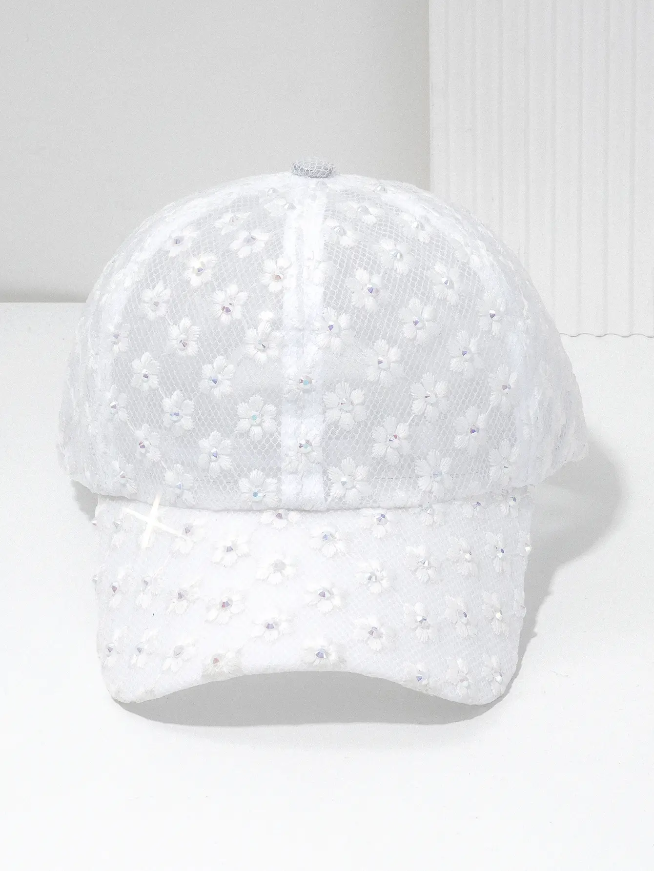 White Lace Rhinestone Baseball Cap for Women — feature 6