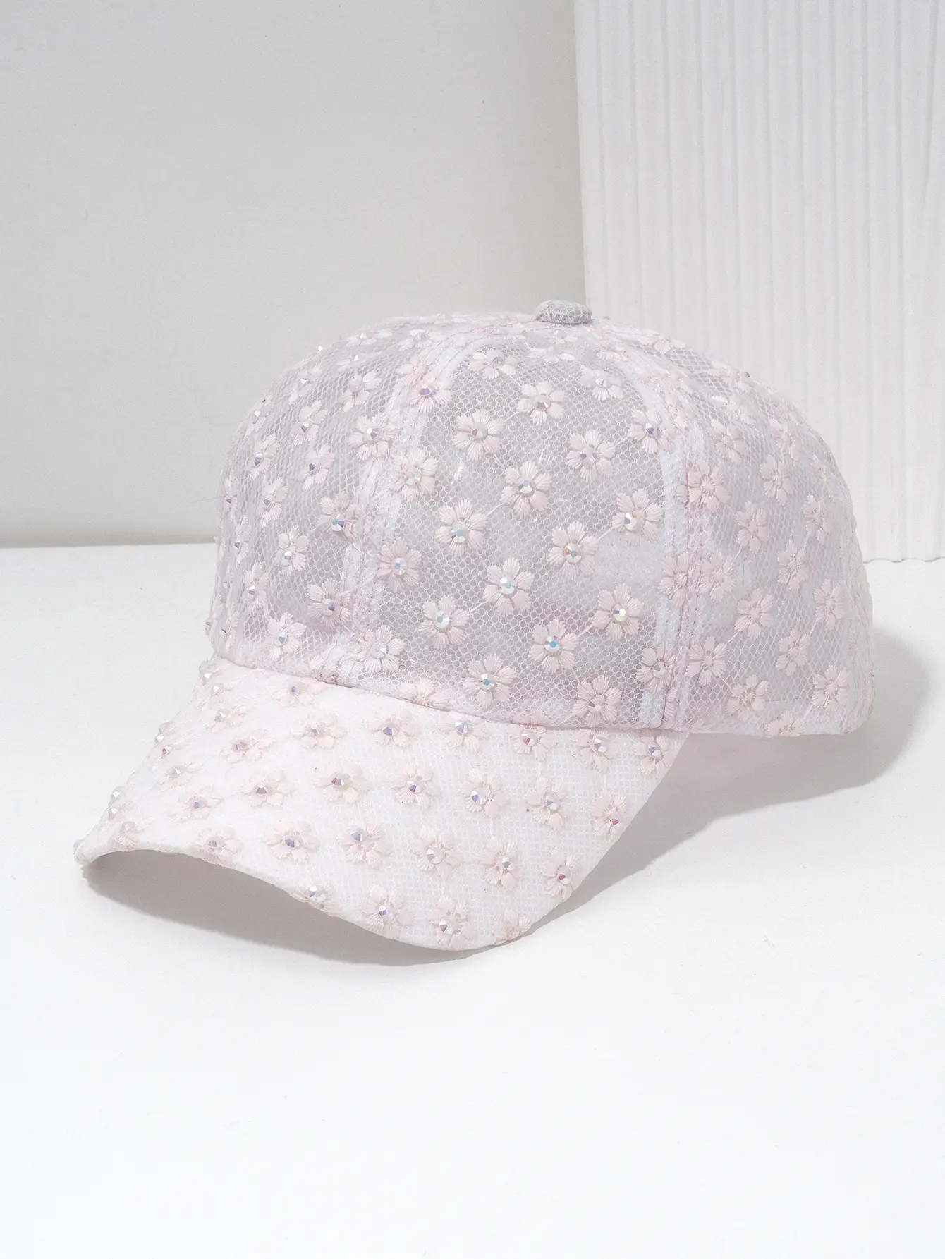 White Lace Rhinestone Baseball Cap for Women — feature 7