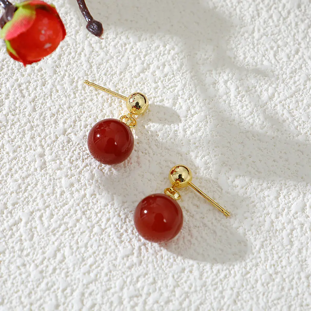 French Retro Earrings with Red & Green Agate & Chalcedony - Image 4