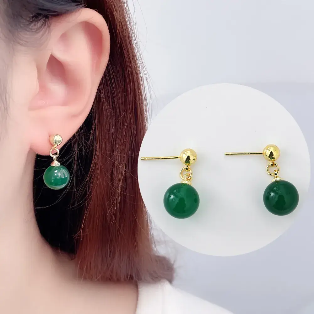 French Retro Earrings with Red & Green Agate & Chalcedony - Image 5