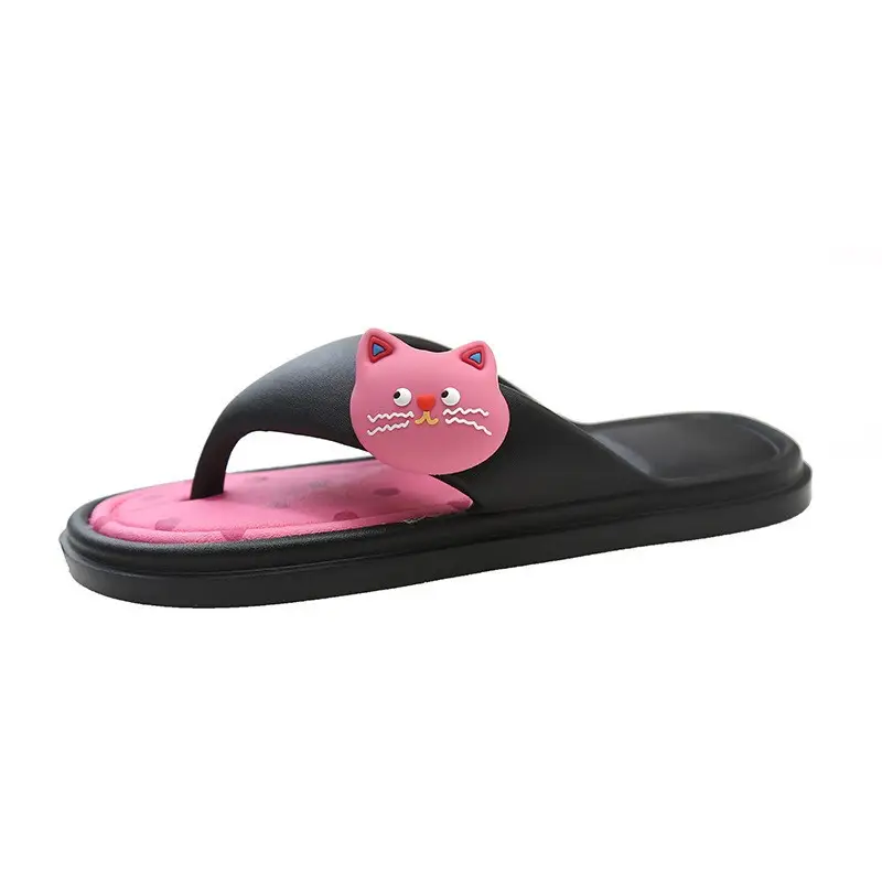 Women's Cat Design Sandals Black Pink Flat Slip-On - Image 6