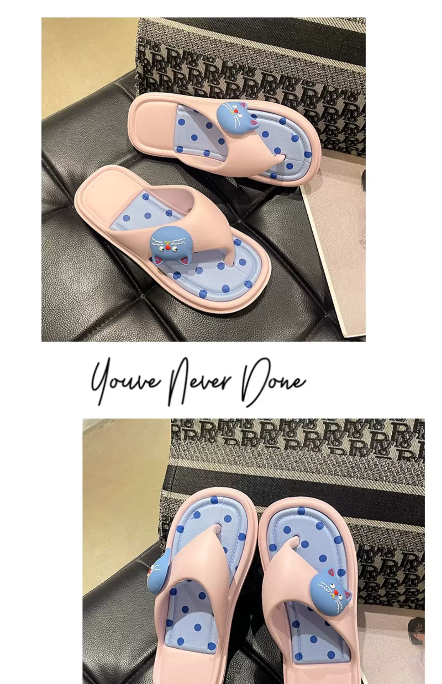Women's Cat Design Sandals Black Pink Flat Slip-On — feature 20