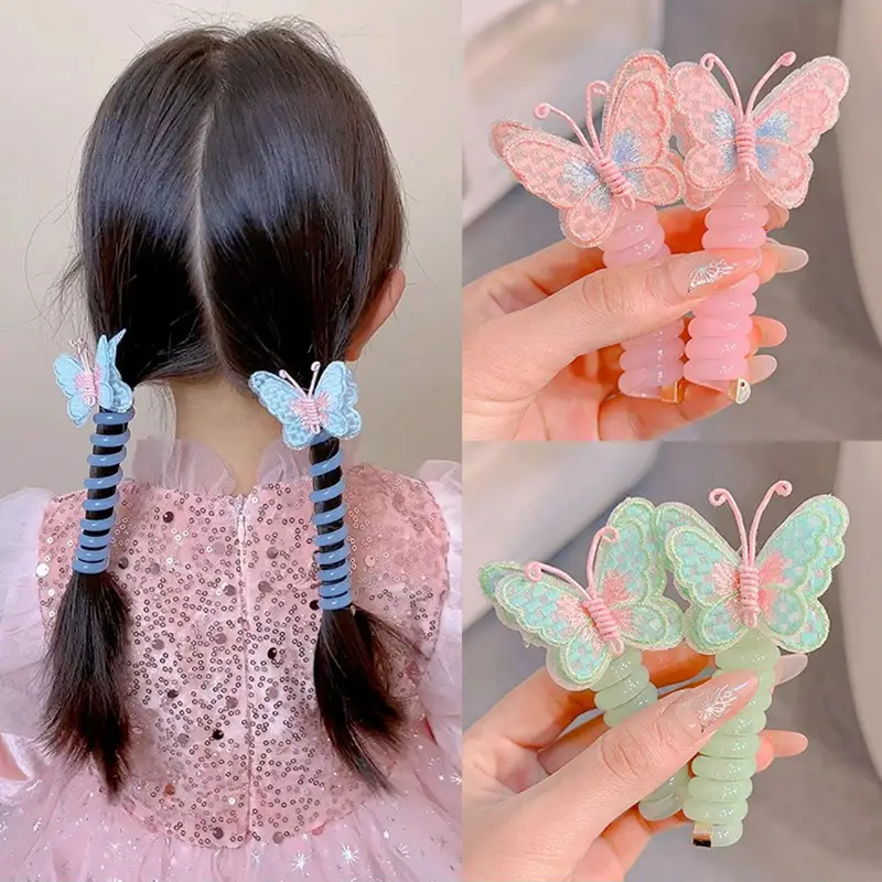 Girls' Rainbow Butterfly Hair Rope Ring - Image 5