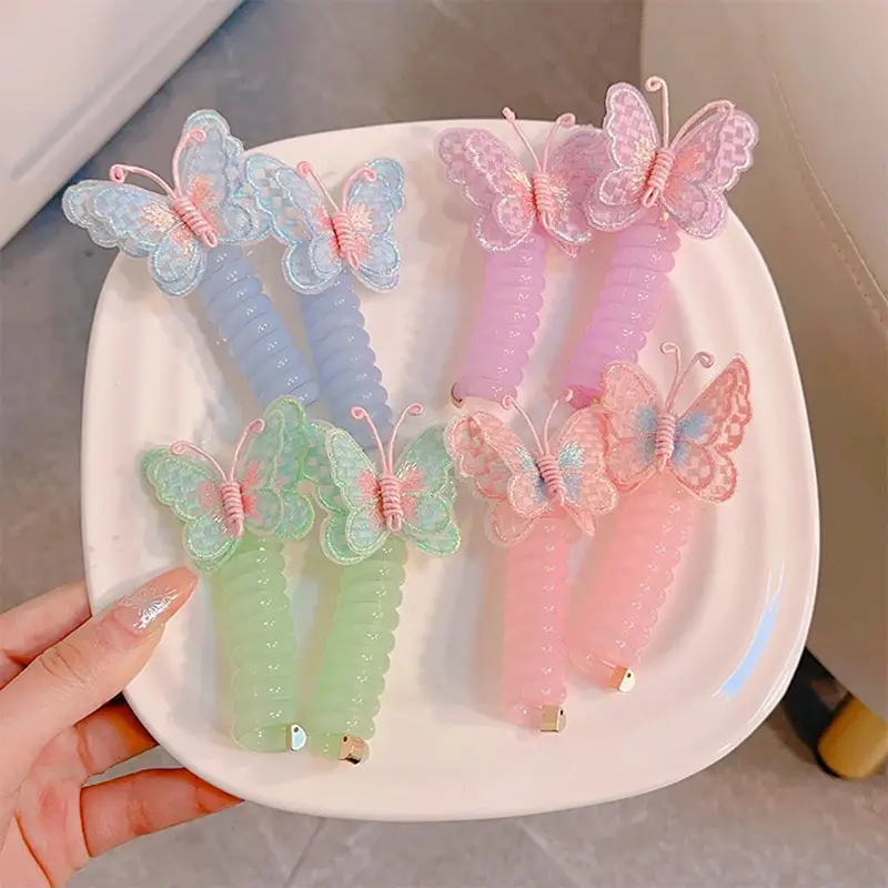 Girls' Rainbow Butterfly Hair Rope Ring - Image 6