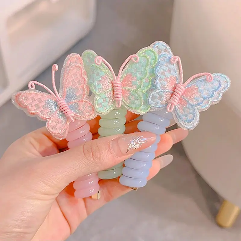 Girls' Rainbow Butterfly Hair Rope Ring - Image 7