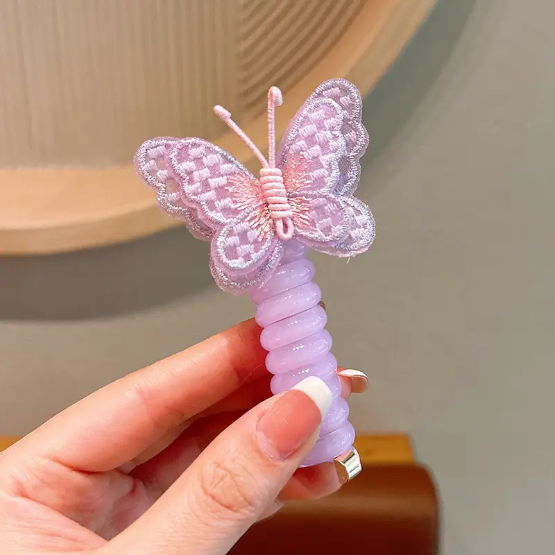 Girls' Rainbow Butterfly Hair Rope Ring - Image 3
