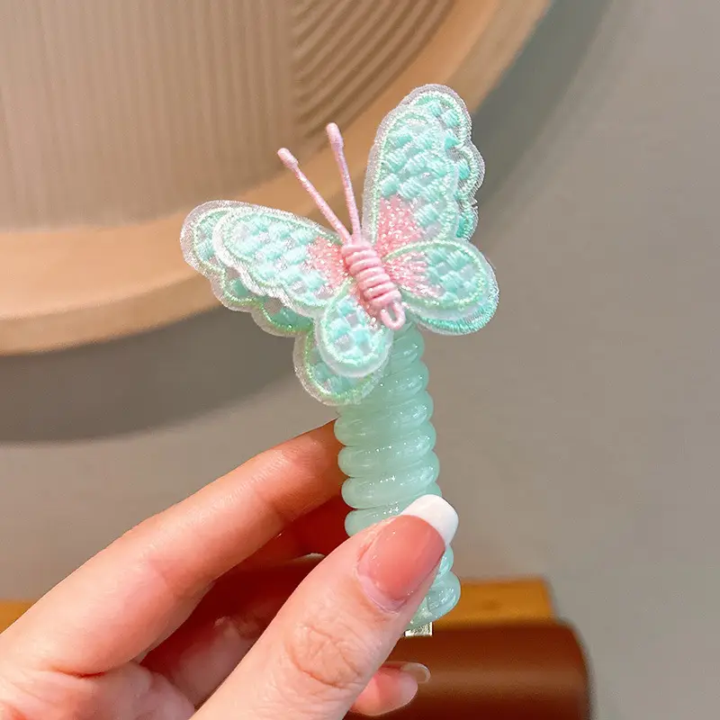 Girls' Rainbow Butterfly Hair Rope Ring - Image 4