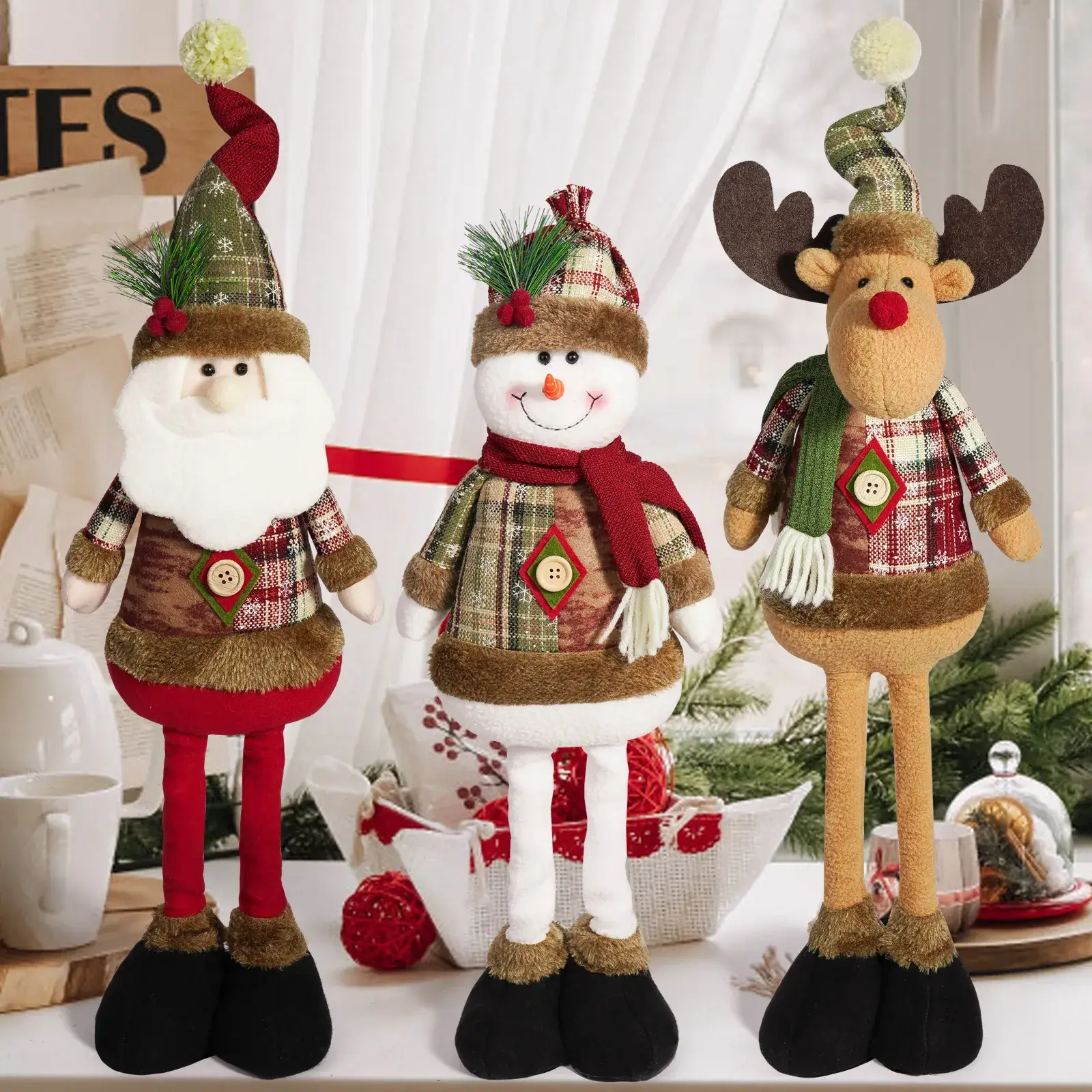 Christmas Doll Set with Snowman, Elf, and Elk Decor