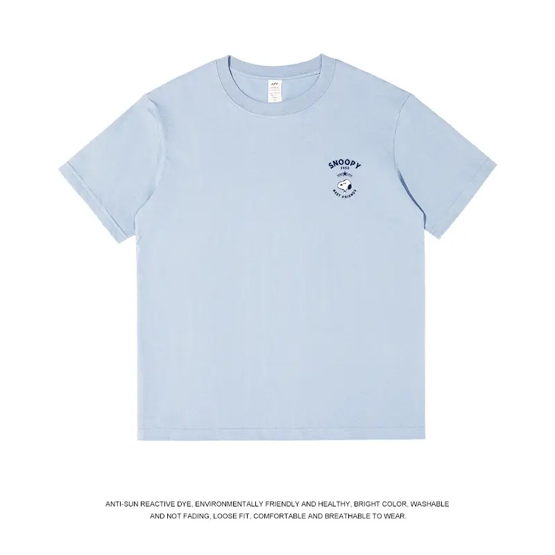 Men Light Blue Snoopy Cotton T-Shirt Loose Fit - Image 14