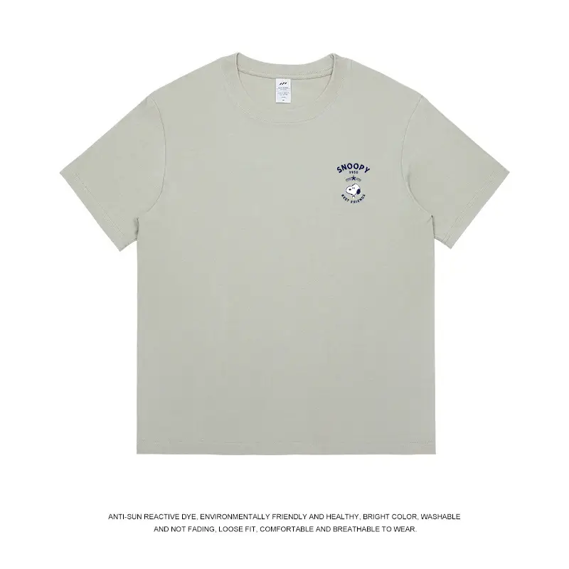 Men Light Blue Snoopy Cotton T-Shirt Loose Fit - Image 5