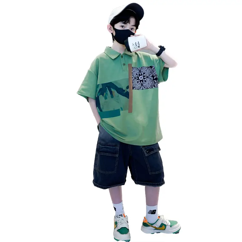 Girls Green Cotton Polo Shirt Set Short Sleeve - Image 9