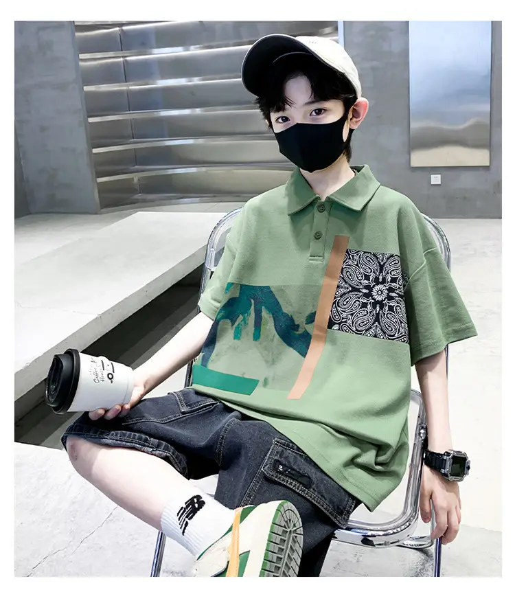 Girls Green Cotton Polo Shirt Set Short Sleeve — feature 10