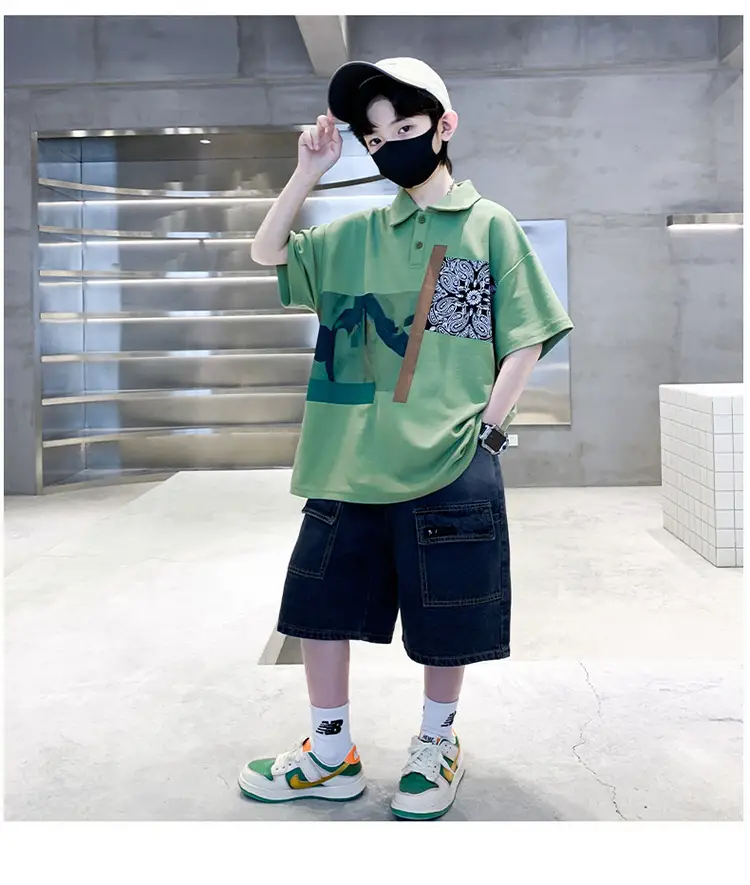 Girls Green Cotton Polo Shirt Set Short Sleeve — feature 15