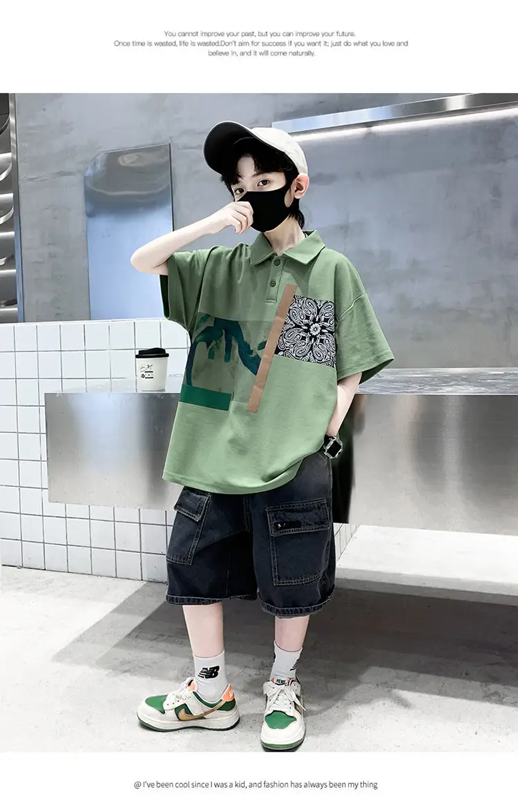 Girls Green Cotton Polo Shirt Set Short Sleeve — feature 7