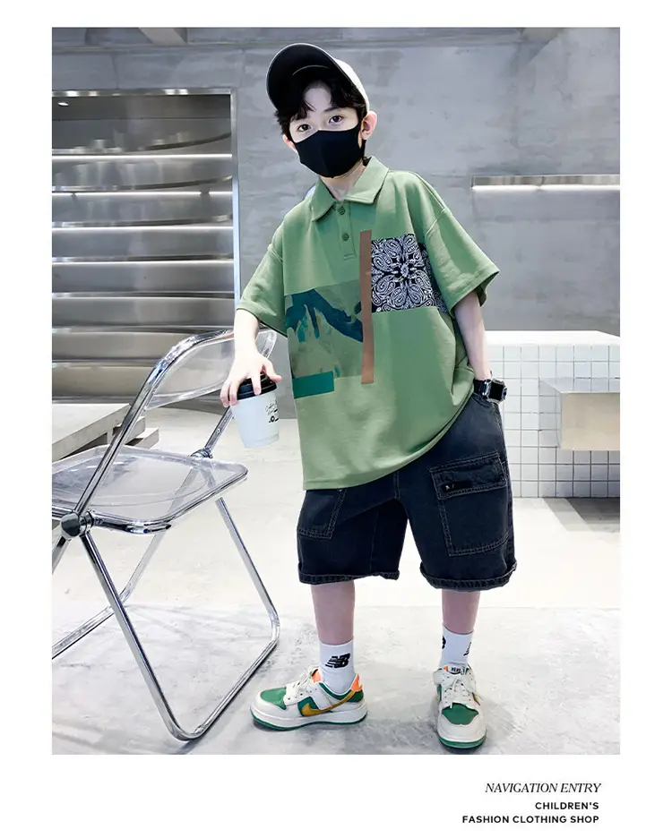 Girls Green Cotton Polo Shirt Set Short Sleeve — feature 9