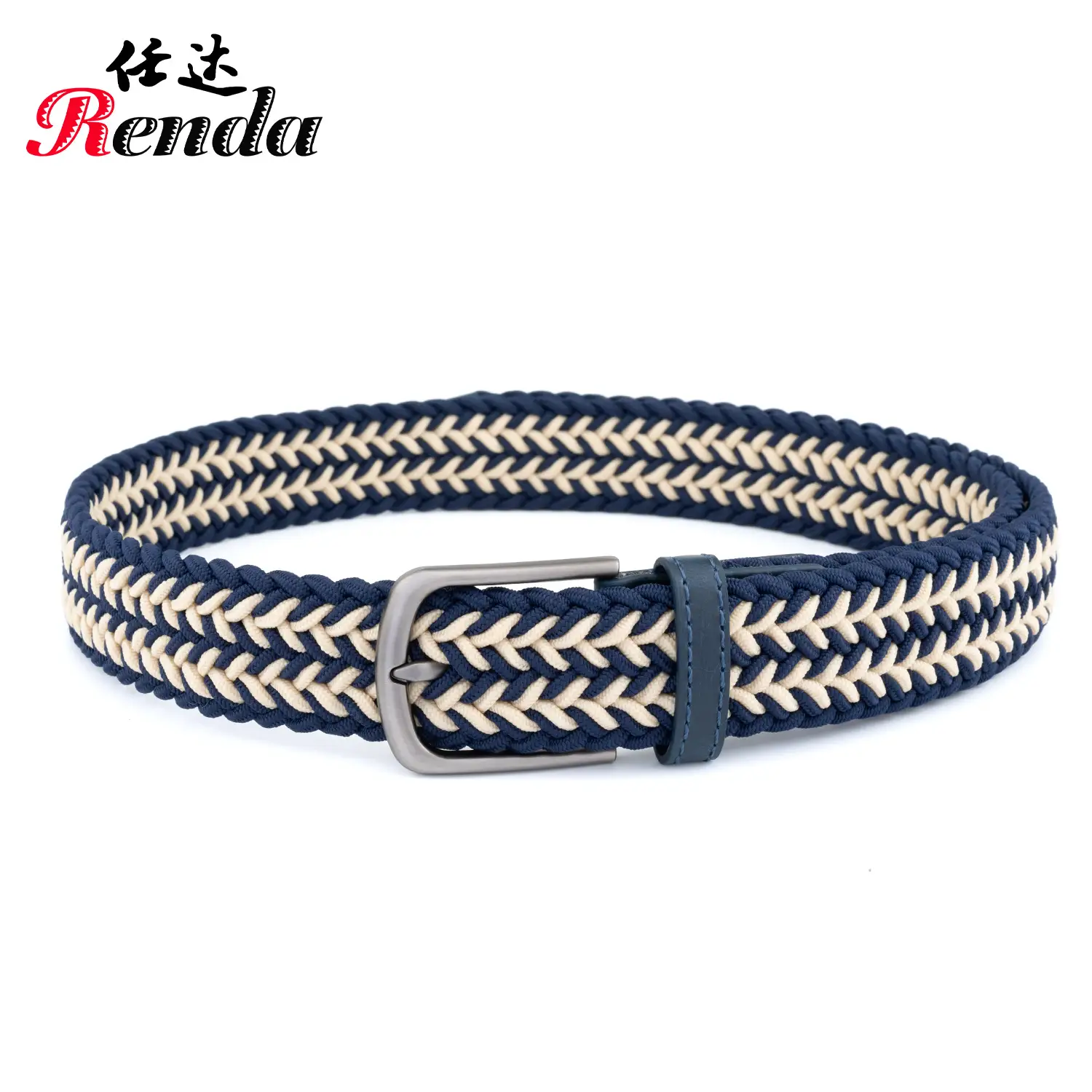 Unisex Elastic Belt with Buckle Blue Blue