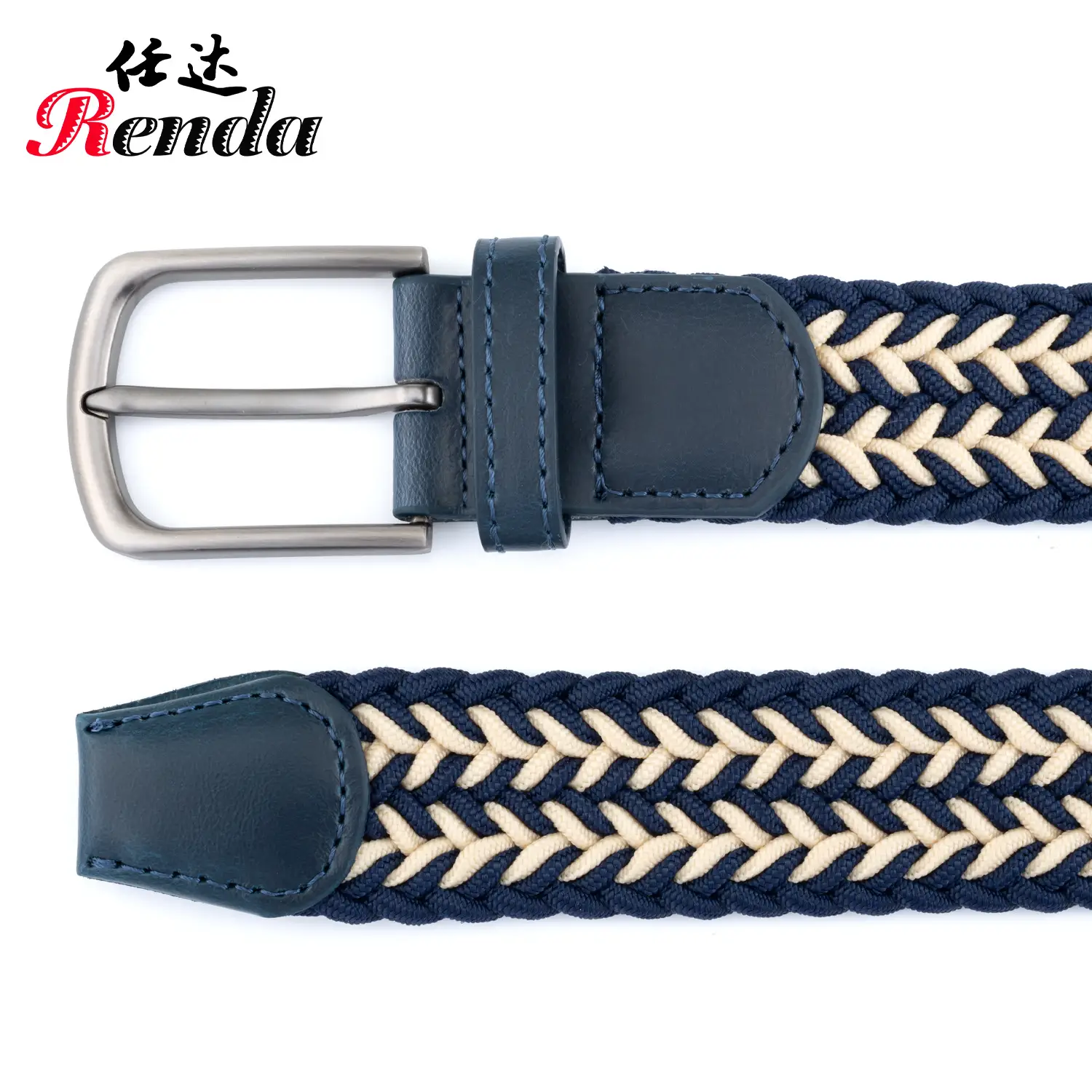 Unisex Elastic Belt with Buckle Blue Blue