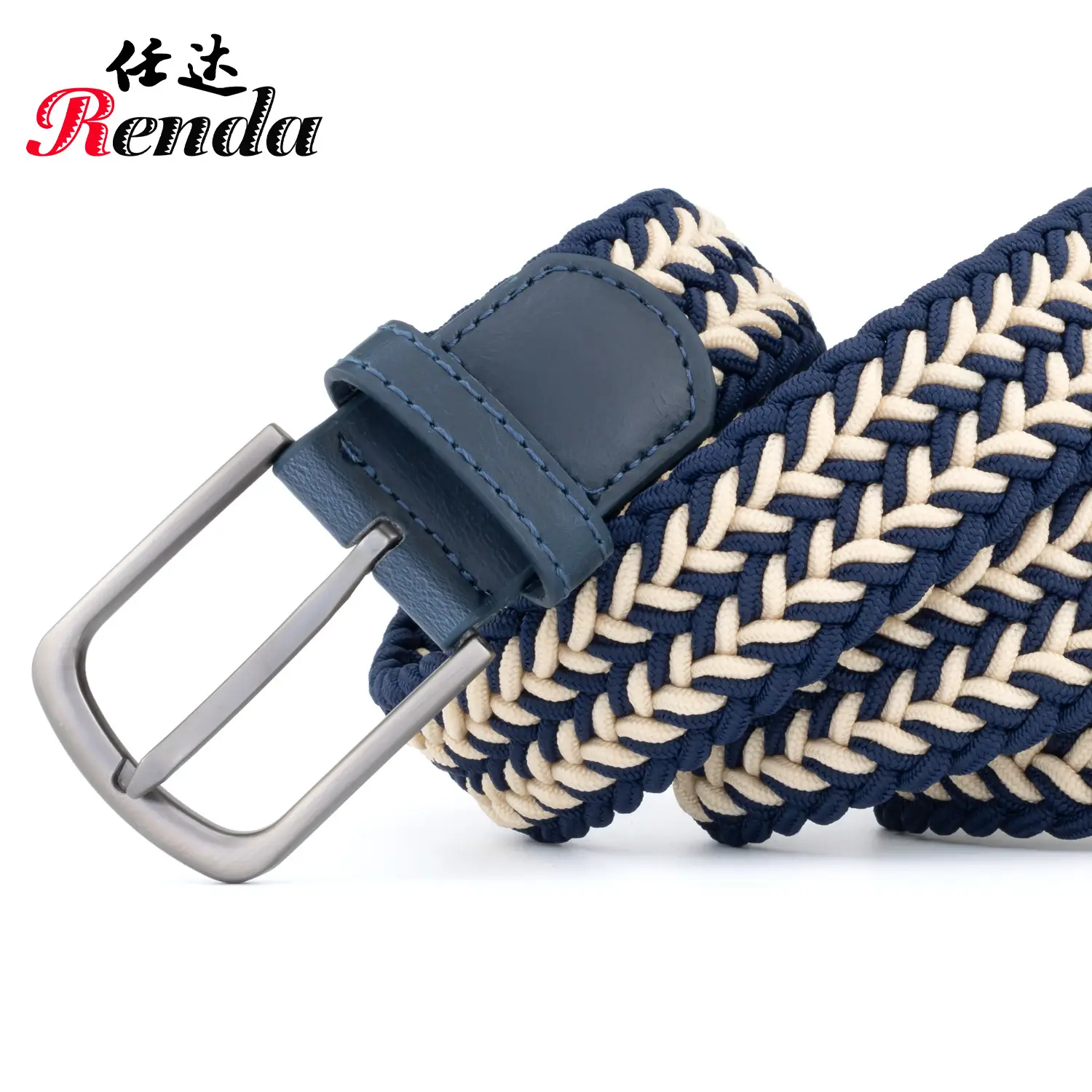 Unisex Elastic Belt with Buckle Blue Blue