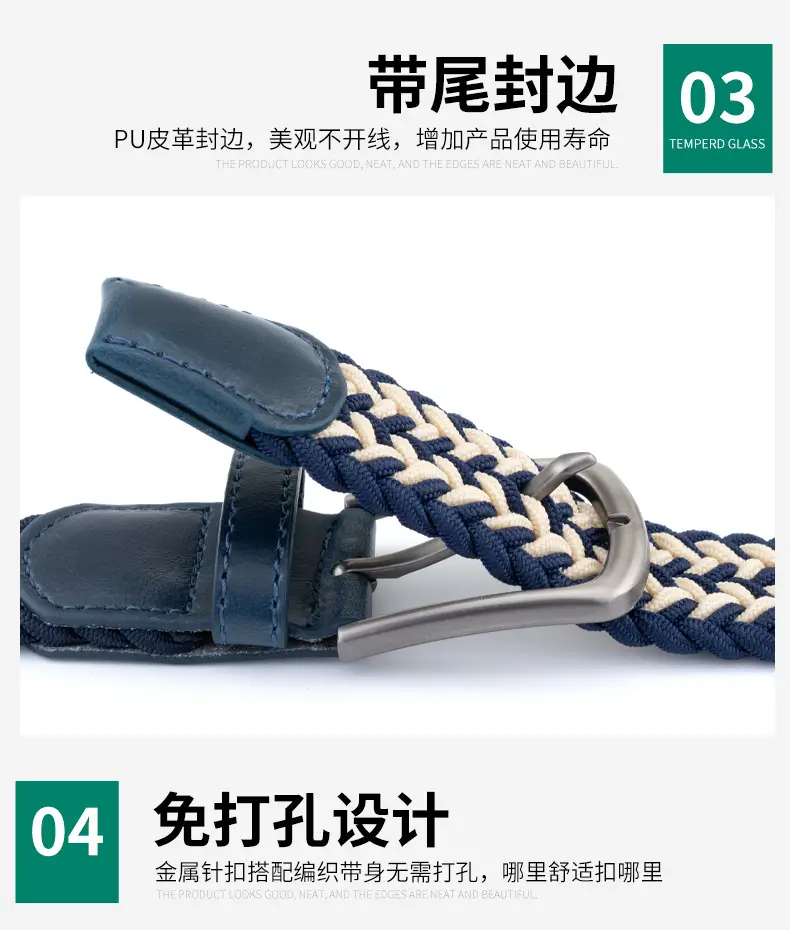 Unisex Elastic Belt with Buckle Blue Blue — feature 7