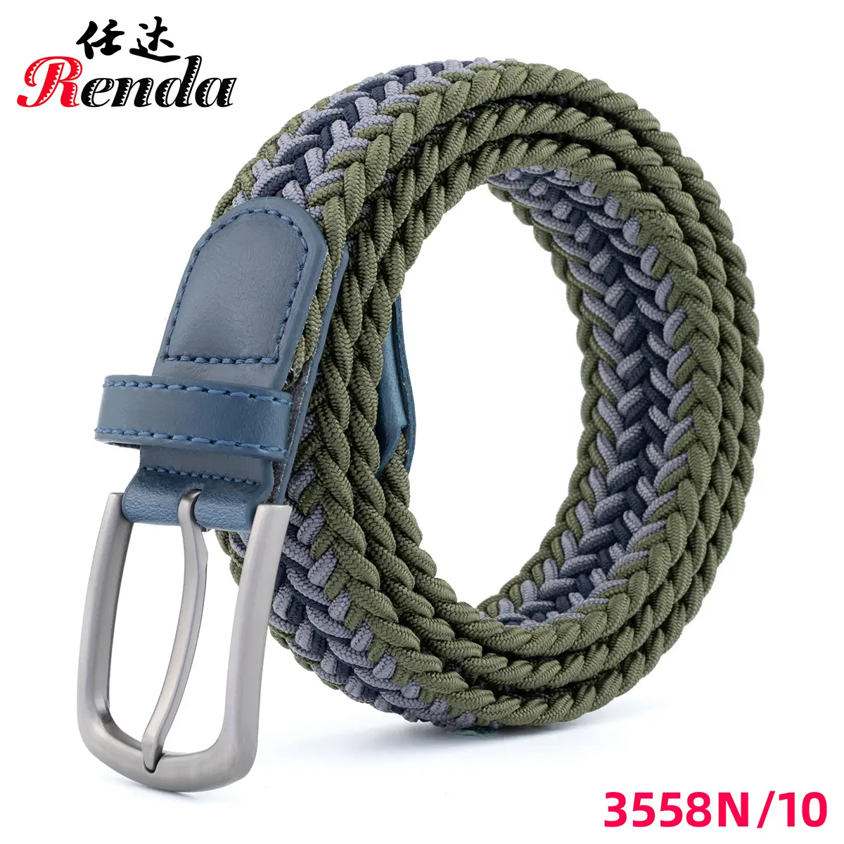 Unisex Elastic Belt with Buckle Blue Blue