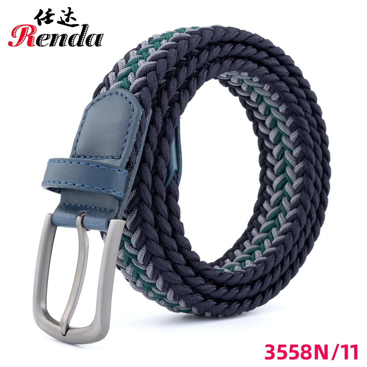 Unisex Elastic Belt with Buckle Blue Blue