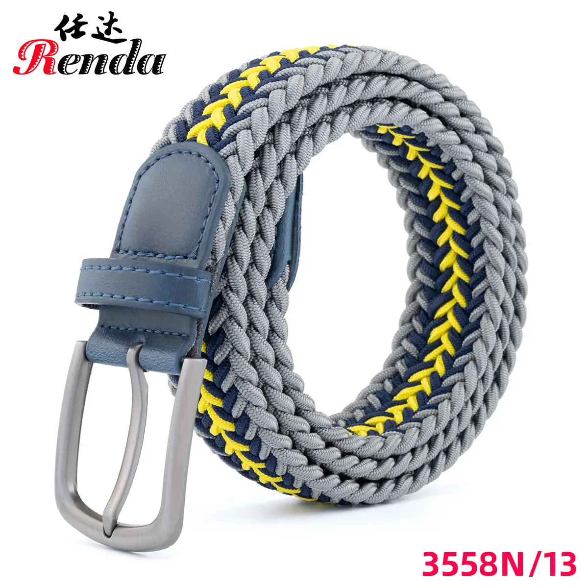 Unisex Elastic Belt with Buckle Blue Blue