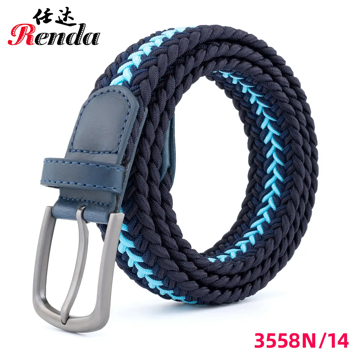 Unisex Elastic Belt with Buckle Blue Blue