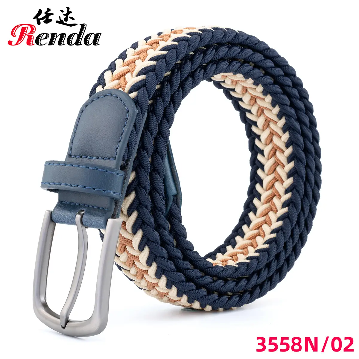 Unisex Elastic Belt with Buckle Blue Blue